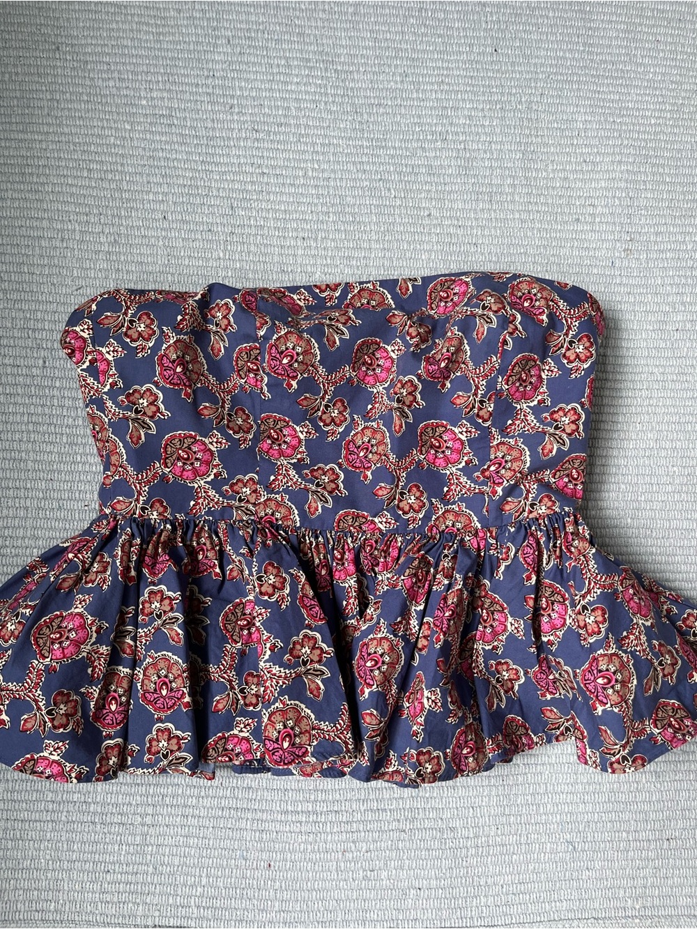 Strapless J.Cree Floral Peplum Crop Top in Navy and Pink